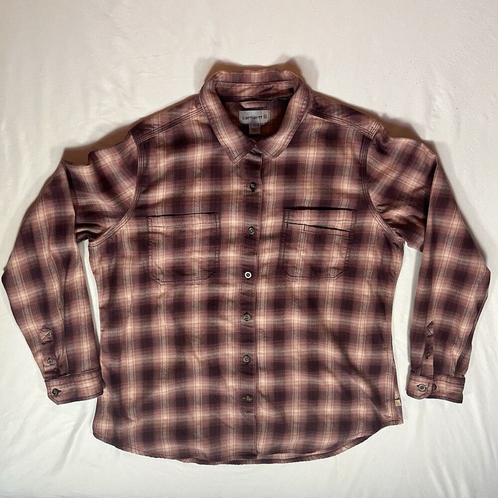Carhartt Shirt Women's XL Red Plaid Long Sleeve Button Up Flannel Shirt 103226
